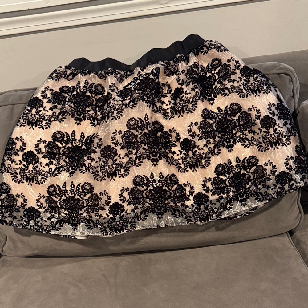 Express Black and Cream Floral Lace Mini Skirt